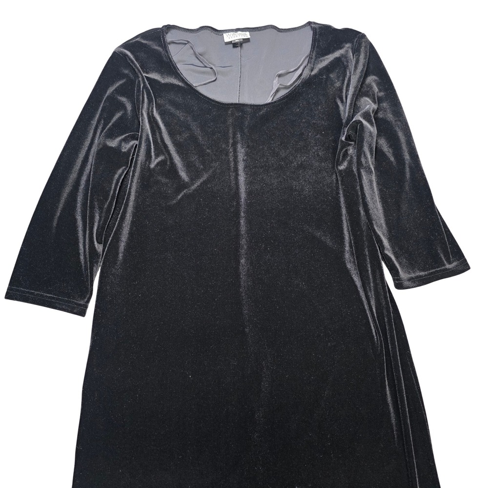 Vintage Willi Smith Black Velvet Maxi Dress Women's Size XL 3/4 Sleeve Stretch